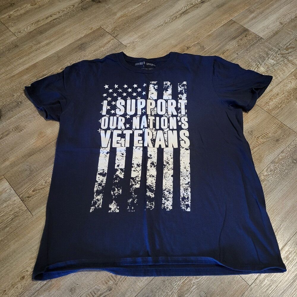 Defender Apparel Support Veterans Graphic Crew Neck Tee Shirt Mens Size Large